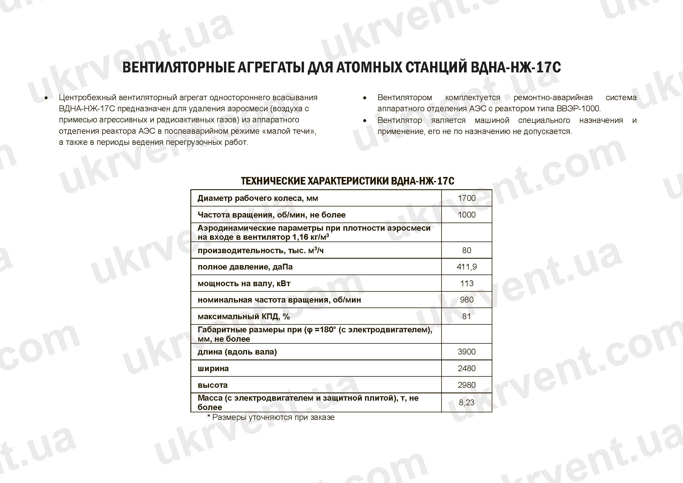 вентиляторы для атомных станций, вентиляторы ВДНА-НЖ-17С купить, вентиляторы ВДНА-НЖ-17С характеристики, вентилятор ВДНА-НЖ-17С, вентиляторы для атомных станций купить