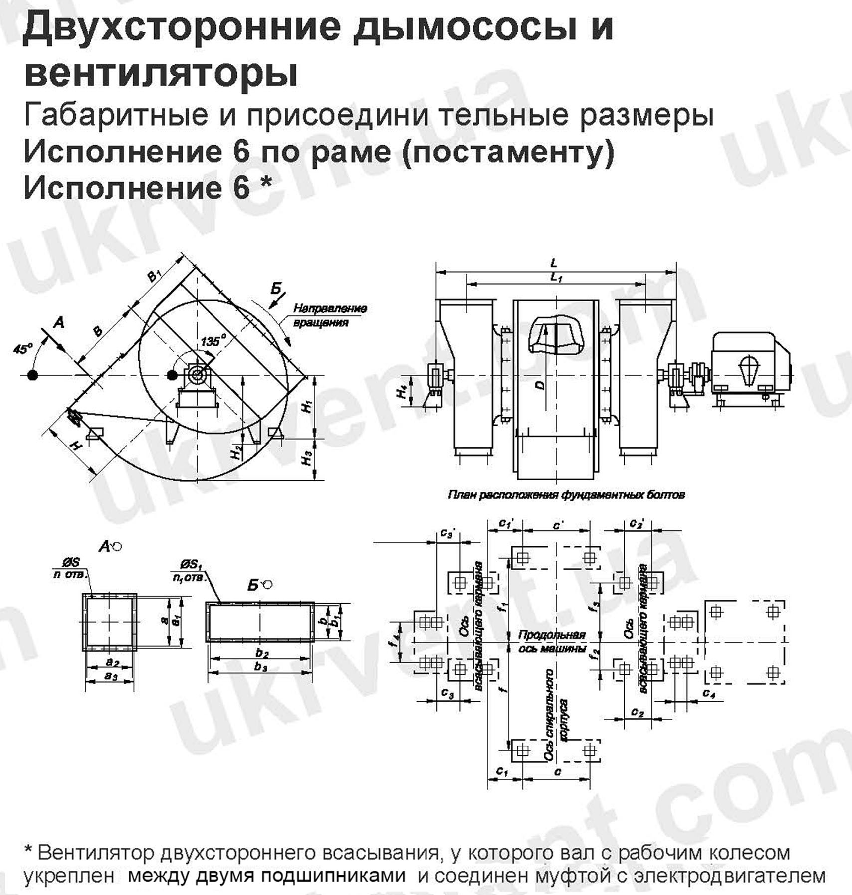 Габаритные и присоединительные размеры дымососы центробежные двухстороннего всасывания типа ДНX2Ф