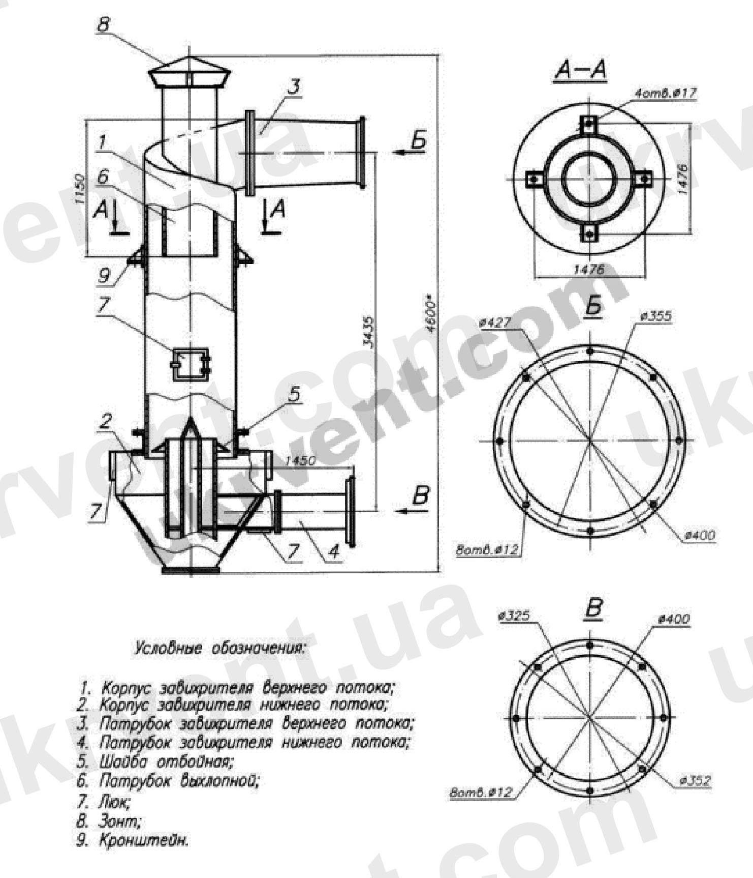Циклон Пылеуловитель ВЗП, Чертеж, Размеры, Характеристики ВЗП Универсальный пылеуловитель