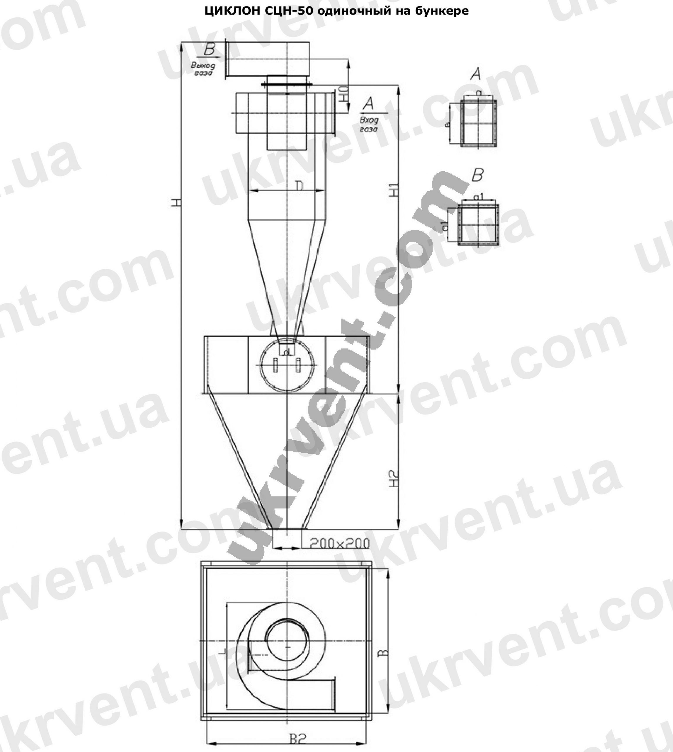 Циклоны СЦН-50 одиночные на бункере