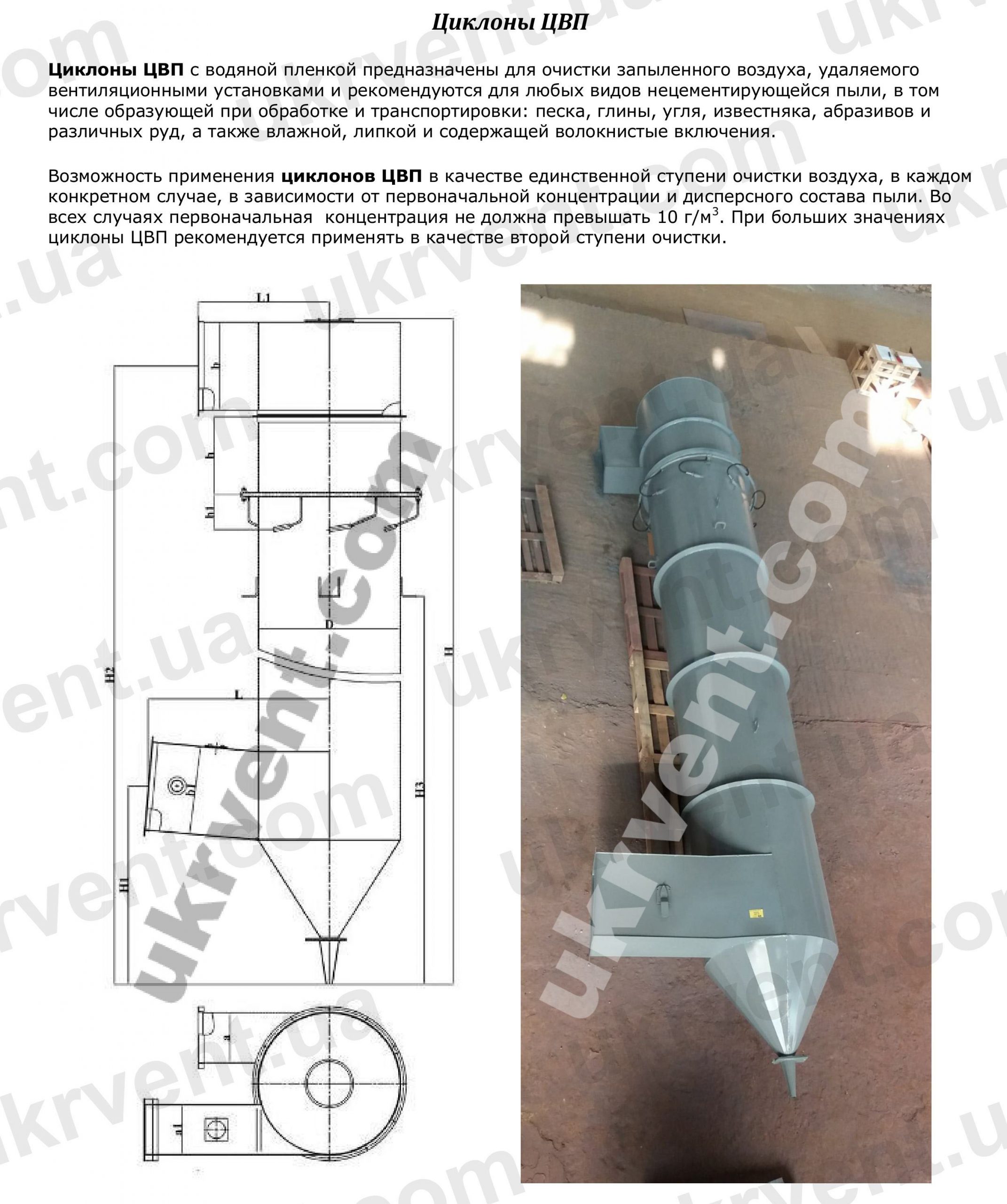 Мокрые циклоны с водяной пленкой ЦВП, Циклон ЦВП, Цена, Купить, Технические характеристики, Чертеж, Размеры, Характеристики, Укрвентсистемы ЦВП циклон с водяной пленкой, Цена, Купить, Укрвентсистемы