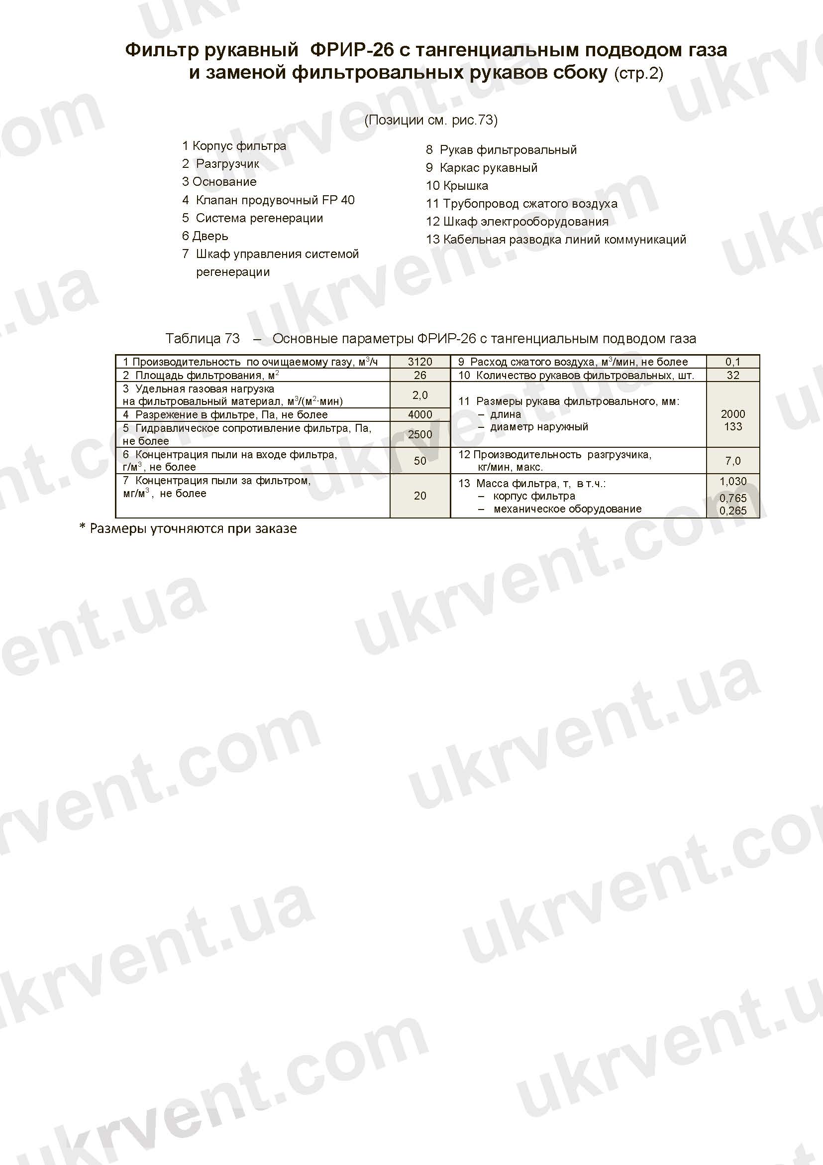 Фильтр рукавный ФРИР-26 с тангенциальным подводом газа и заменой фильтровальных рукавов сбоку