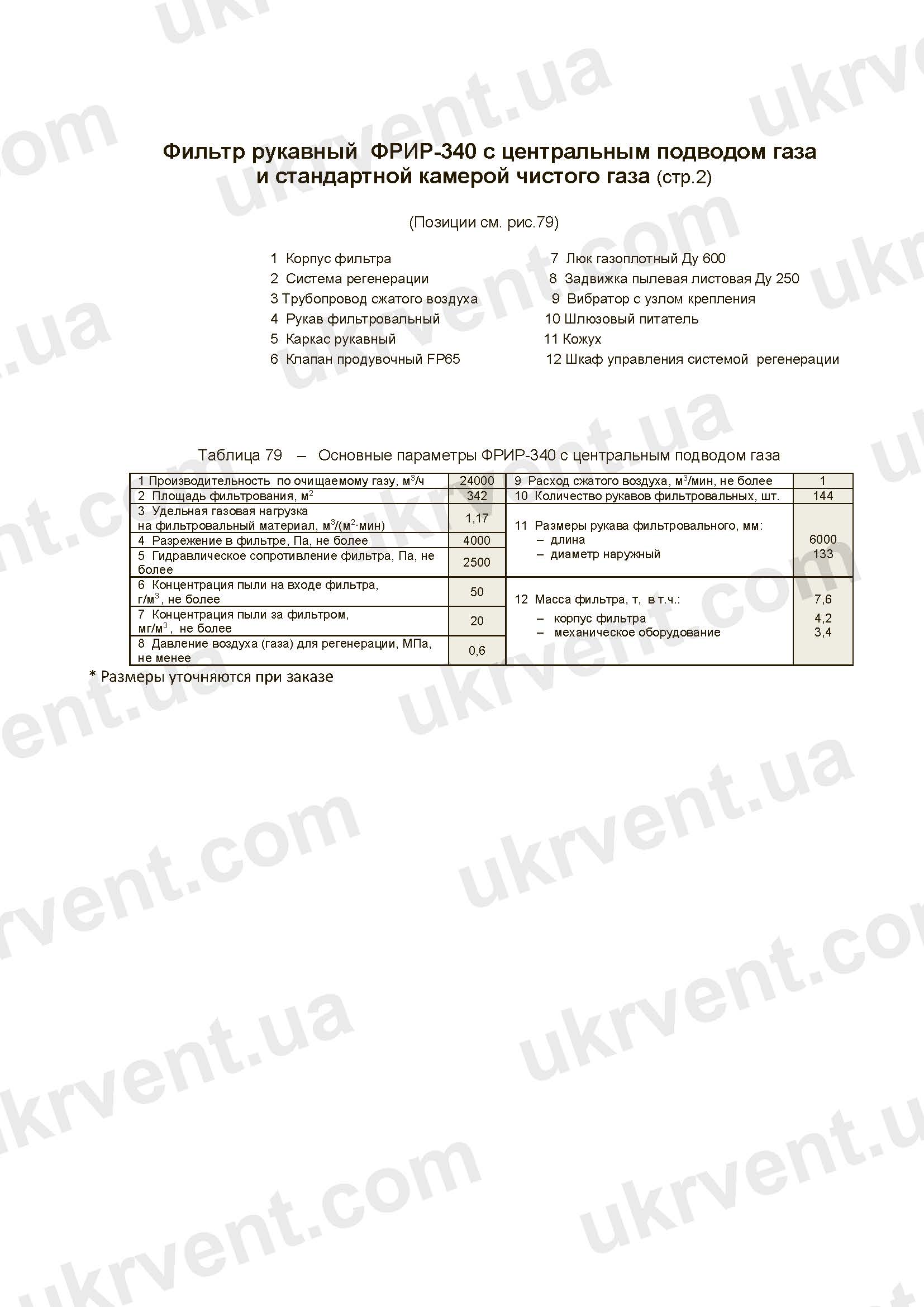 Фильтр рукавный ФРИР-340 с центральным подводом газа и стандартной камерой чистого газа