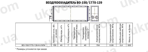 Воздухоохладители ВО-150/1770-139, Цена, Купить, Технические характеристики, Чертеж, Размеры, Характеристики, Укрвентсистемы Воздухоохладители ВО-150/1770-139