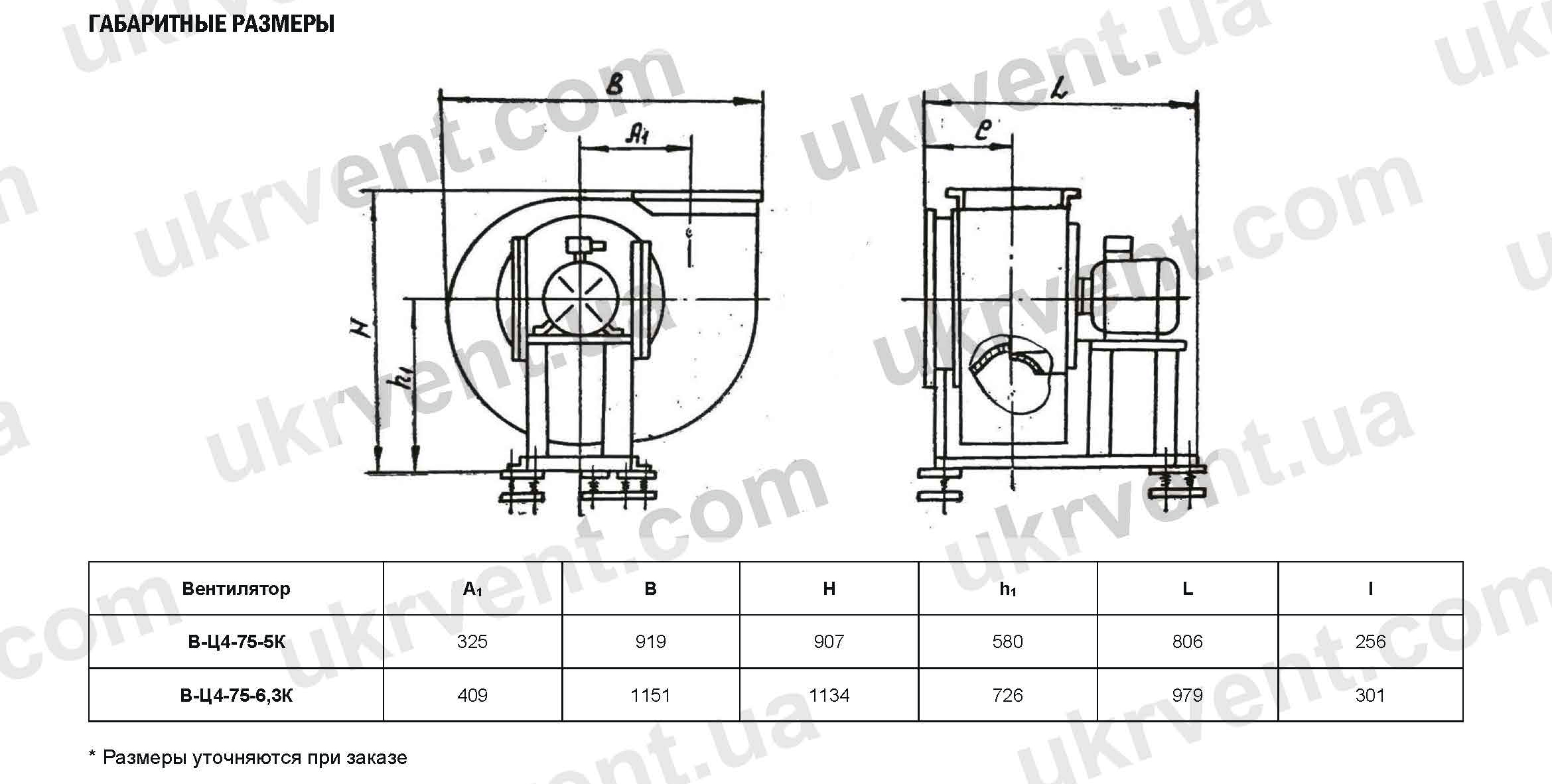 Центробежный вентилятор В-Ц4-75 из титановых сплавов габаритные размеры