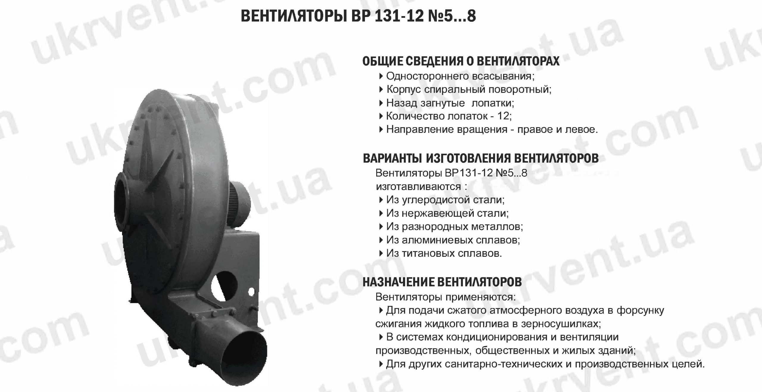 Вентиляторы радиальные высокого давления ВР131-12