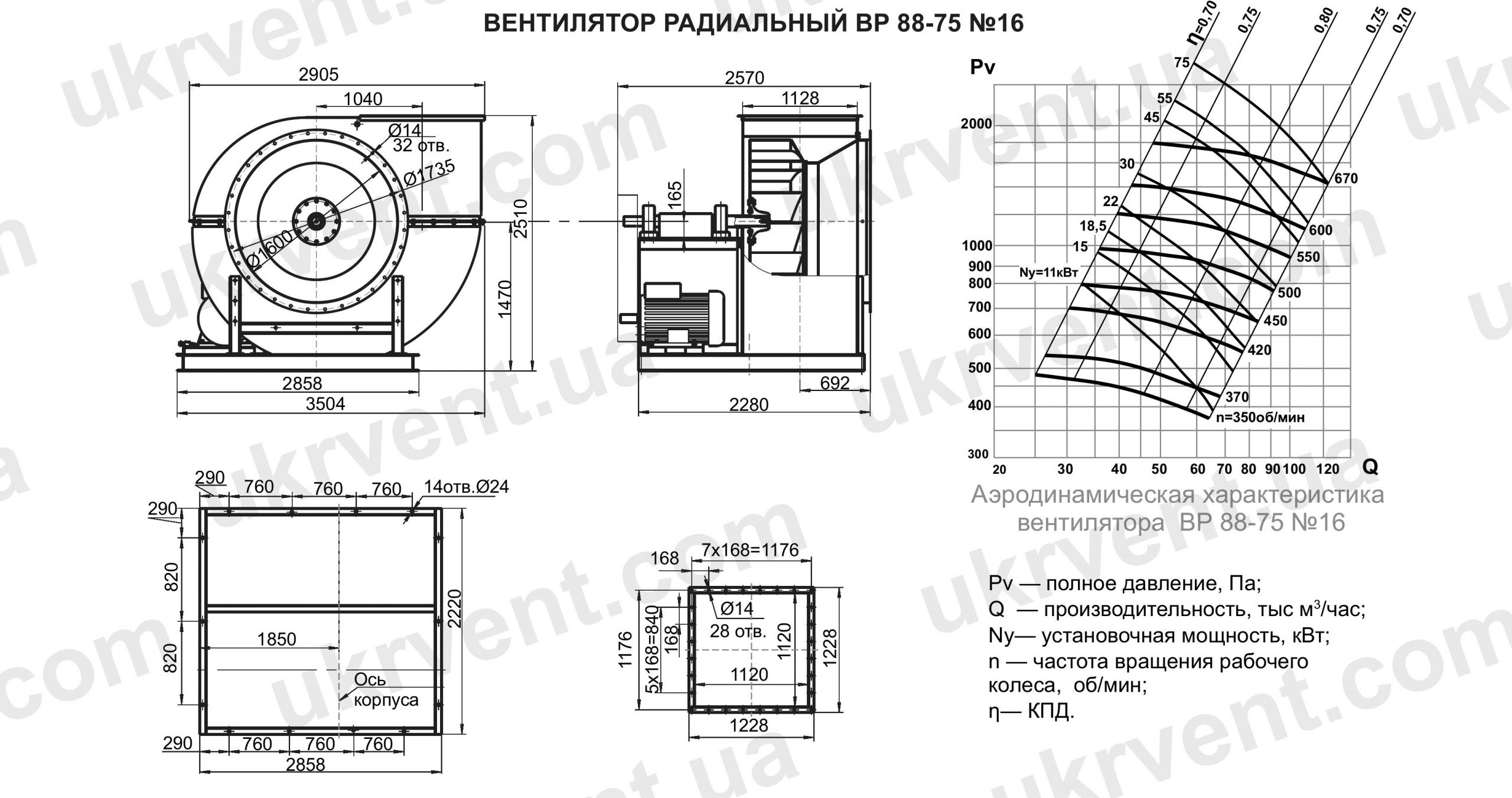 ВР 88-75 16 вентилятор давления габаритные размеры четеж
