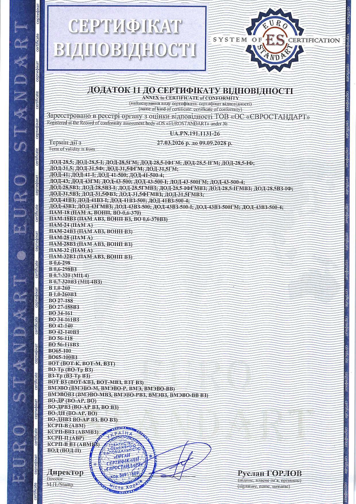 Сертифікат відповідності: Вентилятори промислові