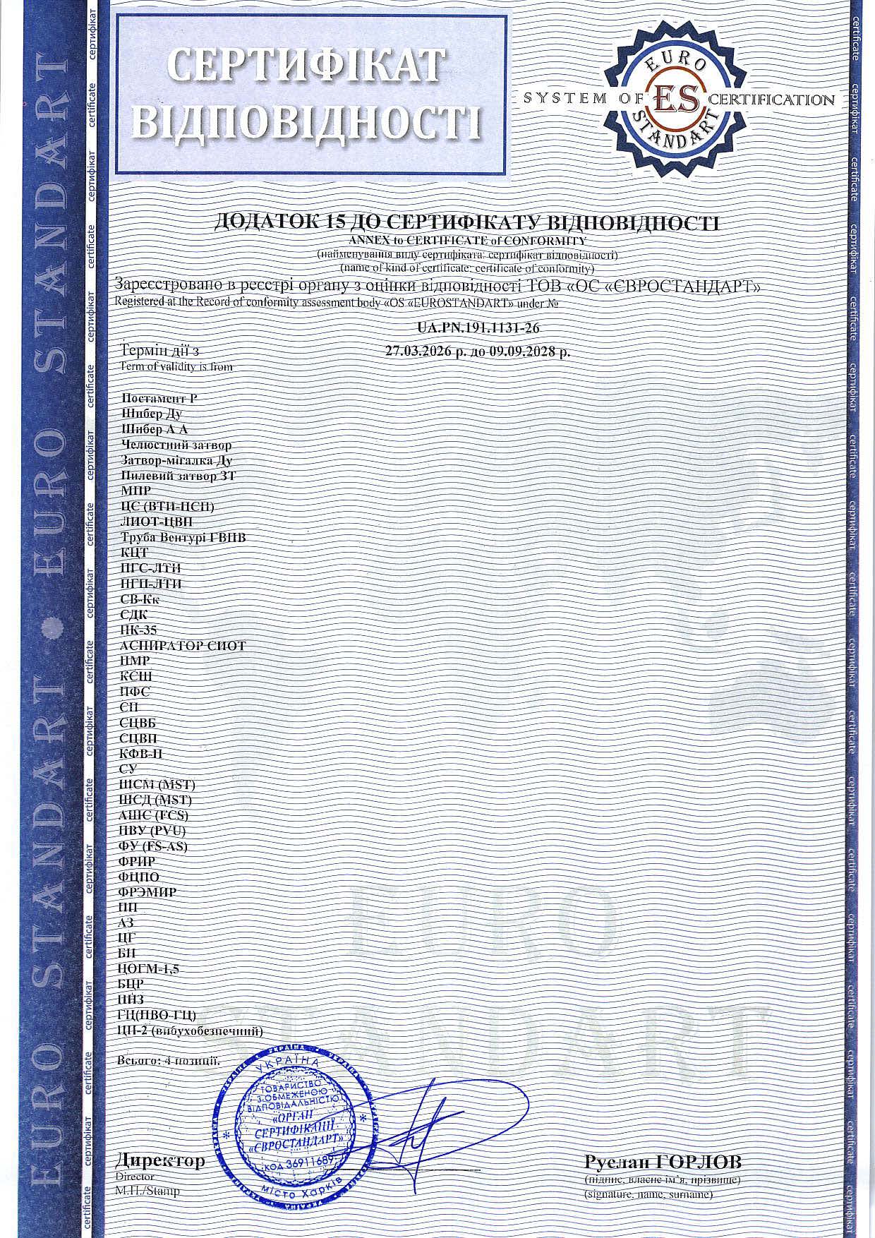 Сертифікат відповідності: Вентилятори промислові